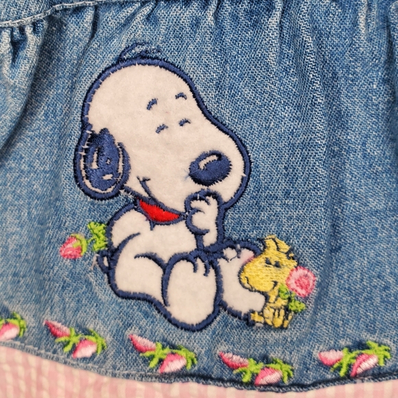 Baby Snoopy Denim Dress 3-6M | Peanuts Licensed | Cute Pink & Floral Embroidery - Picture 4 of 6